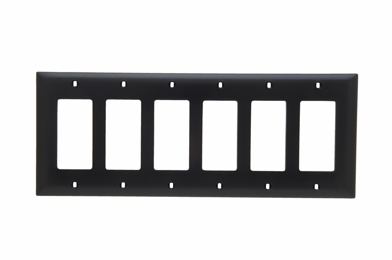 PASS AND SEYMOUR TP266-BK Decorator Opening Wall Plate, 6 Gang, Black | CH4CLZ