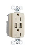 PASS AND SEYMOUR TR-5262USBI USB Charger Receptacle, Tamper Resistant, 15A, Ivory | CH4DCP
