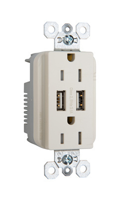 PASS AND SEYMOUR TR-5262USBLA USB Charger Receptacle, Tamper Resistant, 15A, Light Almond | CH4DCQ