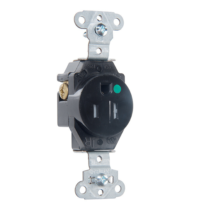 PASS AND SEYMOUR TR-8201BK Single Receptacles Tamper Resistant, Hospital Grade, 15A, 125V, Black | CH4DXR