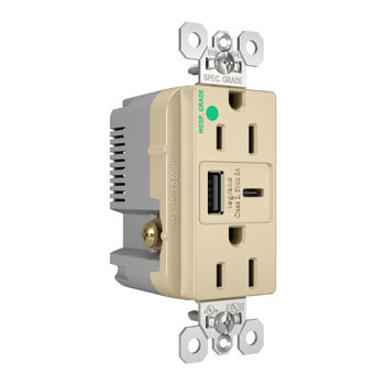 PASS AND SEYMOUR TR15HUSBAC6I USB Charger Receptacle, Tamper Resistant, Fast Charging, 15A, 125V, Ivory | CH3YTW