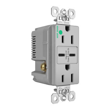 PASS AND SEYMOUR TR15HUSBCC6GRY USB Charger Receptacle, Tamper Resistant, Fast Charging, 15A, 125V, Gray | CH3YTY