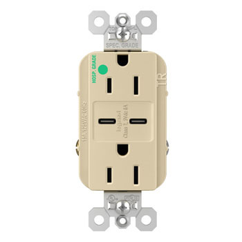 PASS AND SEYMOUR TR15HUSBCC6I USB Charger Receptacle, Tamper Resistant, Fast Charging, 15A, 125V, Ivory | CH3YTR