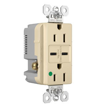 PASS AND SEYMOUR TR15HUSBCCI USB Charger Receptacle, Tamper Resistant, Dual USBC, 15A, 125V, Ivory | CH3YRQ