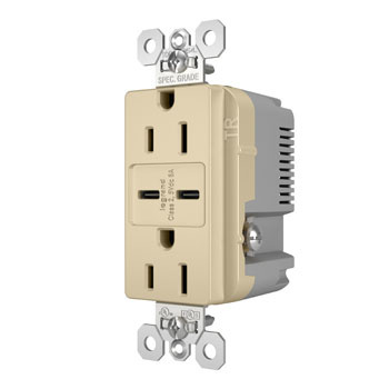 PASS AND SEYMOUR TR15USBCC6I USB Charger Receptacle, Tamper Resistant, Fast Charging, 15A, 125V, Ivory | CH3YUF