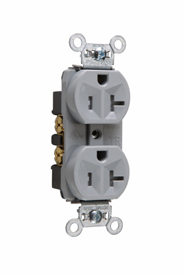 PASS AND SEYMOUR TR5262-GRY Hard Use Duplex Receptacle, Spec Grade, Tamper Resistant, 15A, 125V, Gray | CH4LHG