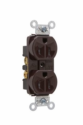 PASS AND SEYMOUR TR5262 Hard Use Duplex Receptacle, Spec Grade, Tamper Resistant, 15A, 125V, Brown | CH4LHF