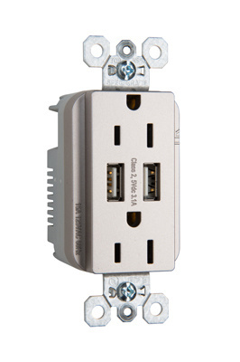 PASS AND SEYMOUR TR5262USBNI USB Charger Receptacle, Tamper Resistant, 15A, Nickel | CH4DCR