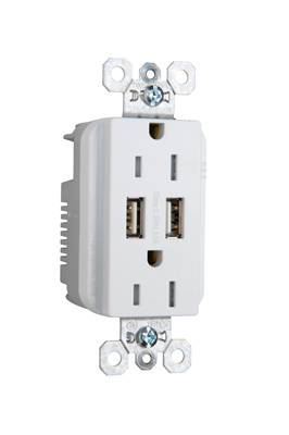PASS AND SEYMOUR TR5262USBW USB Charger Receptacle, Tamper Resistant, 15A, White | CH4DCT