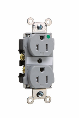 PASS AND SEYMOUR TR62-HGRY Duplex Receptacle, Hospital Grade, Smooth Face, 15A, 125V, Gray | CH4LLD