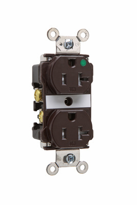 PASS AND SEYMOUR TR63-H Duplex Receptacle, Hospital Grade, Tamper Resistant, 20A, 125V, Brown | CH4LKW