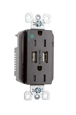 PASS AND SEYMOUR TR8200HUSB USB Charger Receptacle, Tamper Resistant, Duplex, 15A, Brown | CH4EBC