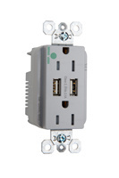 PASS AND SEYMOUR TR8200HUSBGRY USB Charger Receptacle, Tamper Resistant, Duplex, 15A, Gray | CH4EBD