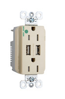 PASS AND SEYMOUR TR8200HUSBI USB Charger Receptacle, Tamper Resistant, Duplex, 15A, Ivory | CH4EBE