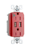 PASS AND SEYMOUR TR8200HUSBRED USB Charger Receptacle, Tamper Resistant, Duplex, 15A, Red | CH4EBF