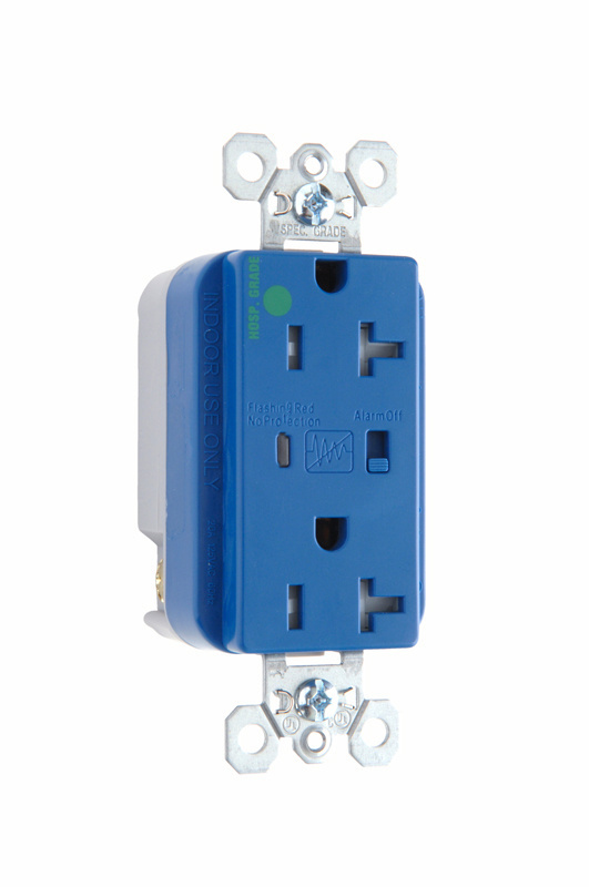 PASS AND SEYMOUR TR8300-BLSP Extra Heavy Duty Duplex Receptacle, Hospital Grade, Surge Protective, Blue | CH4LKJ