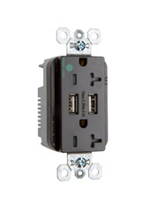 PASS AND SEYMOUR TR8300HUSB USB Charger Receptacle, Tamper Resistant, Duplex, 20A, Brown | CH4EBJ