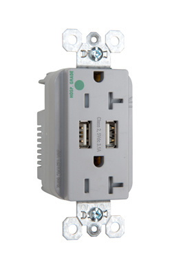 PASS AND SEYMOUR TR8300HUSBGRY USB Charger Receptacle, Tamper Resistant, Duplex, 20A, Gray | CH4EBK