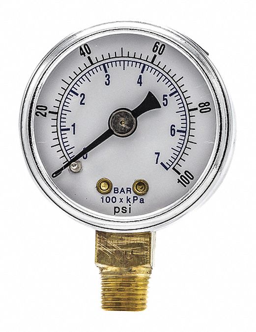 PIC GAUGES 101D-158E Pressure Gauge, 0 To 100 Psi Range, 1/8 MNPT, +/-3-2-3% Gauge Accuracy | CH6HNC 54XP02