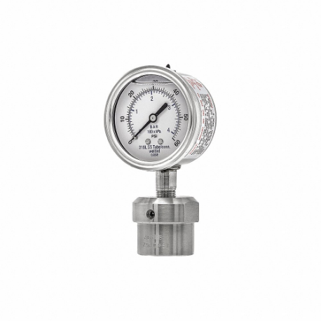 PIC GAUGES 301L254D/0JJJ100 Pressure Gauge With Diaphragm Seal, 0 To 60 Psi, 301L/0Jjj, 2 1/2 Inch Dial, Glycerin | CT7TQR 54XN66