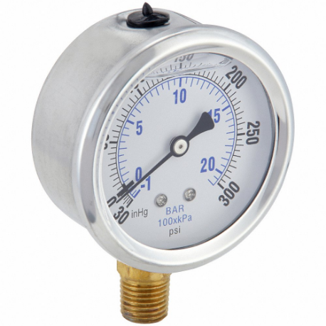 PIC GAUGES PRO-201L-254CH Industrial Compound Gauge, 30 To 0 To 300 Inch Hg/Psi, 2 1/2 Inch Dial, Liquid-Filled | CT7TRB 20TV20