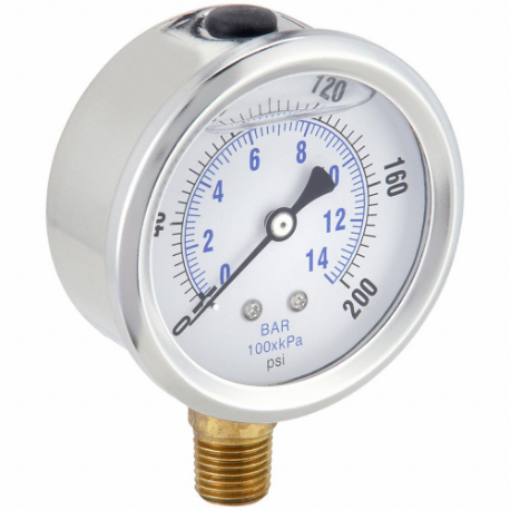PIC GAUGES PRO-201L-254G Industrial Pressure Gauge, 0 To 200 Psi, 2 1/2 Inch Dial, Liquid-Filled, 1/4 Inch Npt Male | CT7TJU 20TV24
