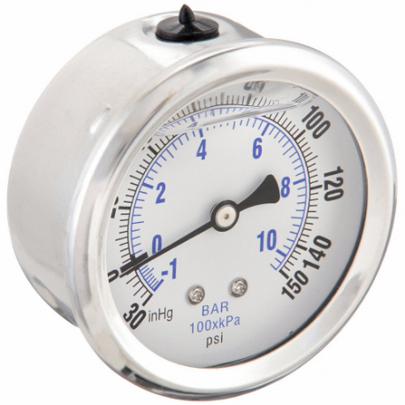 PIC GAUGES PRO-202L-254CF Industrial Compound Gauge, 30 To 0 To 150 Inch Hg/Psi, 2 1/2 Inch Dial, Liquid-Filled | CT7TFK 20TW32