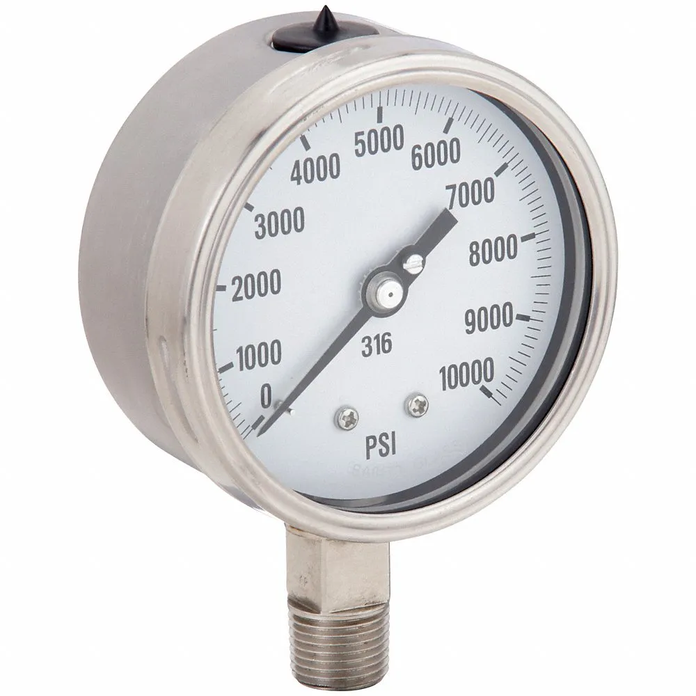 Industrial Pressure Gauge0 to 10000 psi, 4 Inch Dial, 1/2 Inch NPT Male, Bottom, 4000