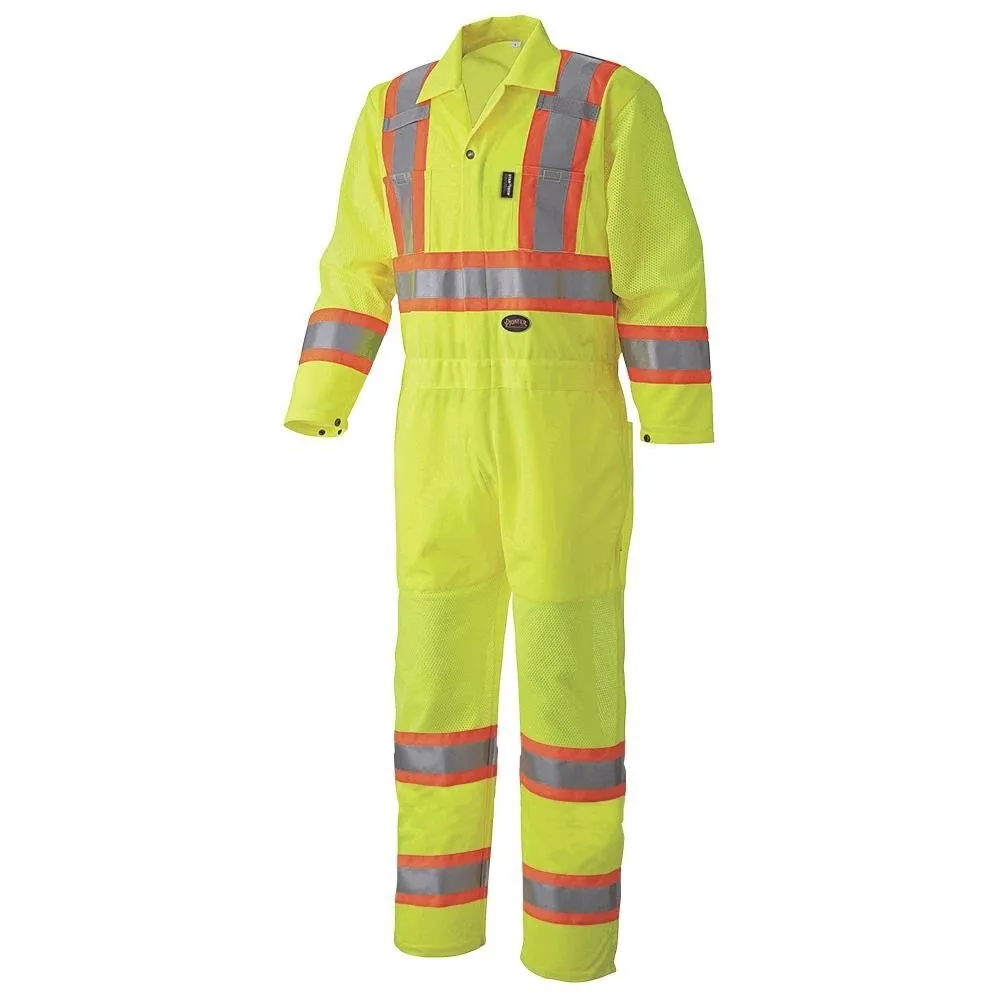 Hi-Vis Polyester Knit Traffic Safety Coverall, Yellow/Green, 5XL