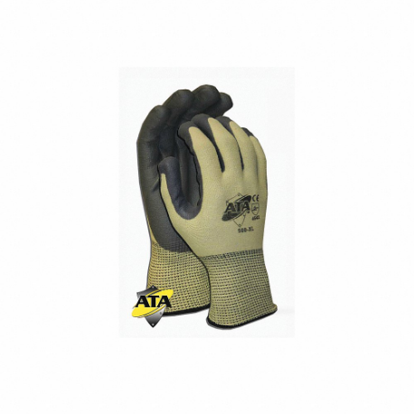 PIP 500-L Knit Gloves, Size L, ANSI Cut Level A3, Palm, Dipped, Polyurethane, ATA, Smooth, Yellow | CT7UVK 36VC23