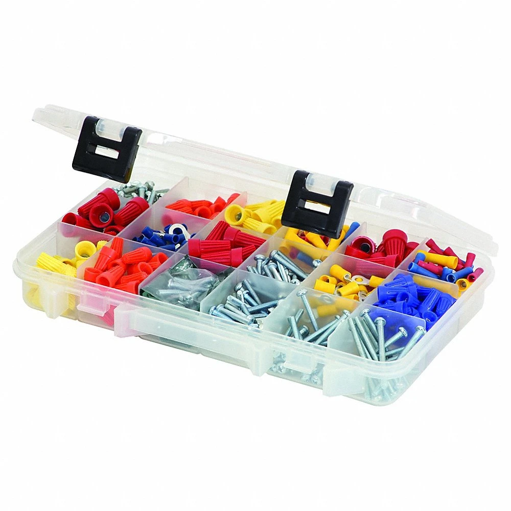 Compartment Box, 10 7/8 x 7 1/4 x 1 3/4 In, Clear, 18 Compartments, 0 Adjustable Dividers