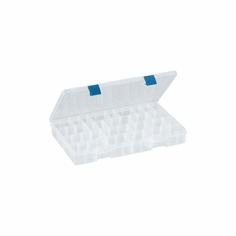 Compartment Box, 14 x 9 x 2 Inch, Clear, Not Electrostatic Discharge Conductive, Latch