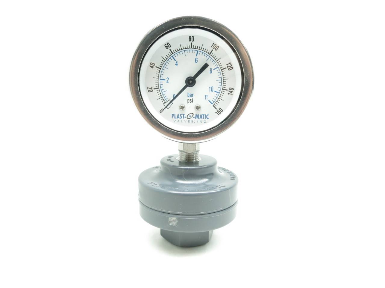 PLAST-O-MATIC P160L-SS Pressure Gauge, Stainless Steel Case, Lower Mounting, 0 To 160 Psi | CD4JUJ
