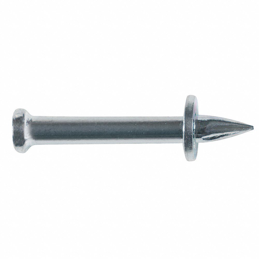 Drive Pin, Flat, Steel, 3/4 In Anchor Lg., 9/64 In Anchor Dia., Steel, Zn Plated