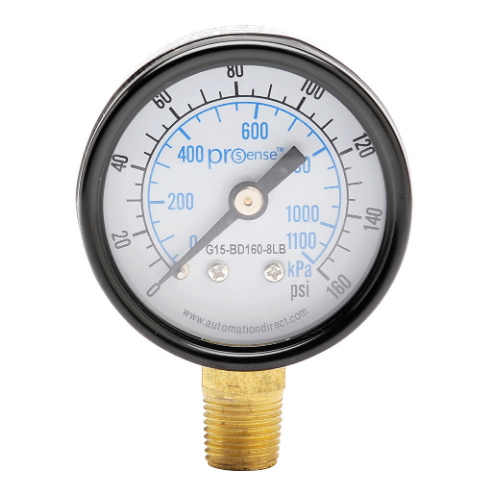 PROSENSE G15-BD160-8LB Mechanical Pressure Gauge, 1.5 Inch Dia., 0 To 160 Psig/0 To 1100 Kpa | CV7NRV
