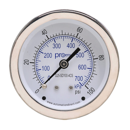 PROSENSE G25-SD100-4CS Mechanical Pressure Gauge, 2.5 Inch Dia., 0 To 100 Psig/0 To 700 Kpa | CV7NUK