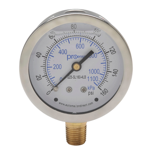 PROSENSE G25-SL160-4LB Mechanical Pressure Gauge, 2.5 Inch Dia., 0 To 160 Psig/0 To 1100 Kpa | CV7NVM