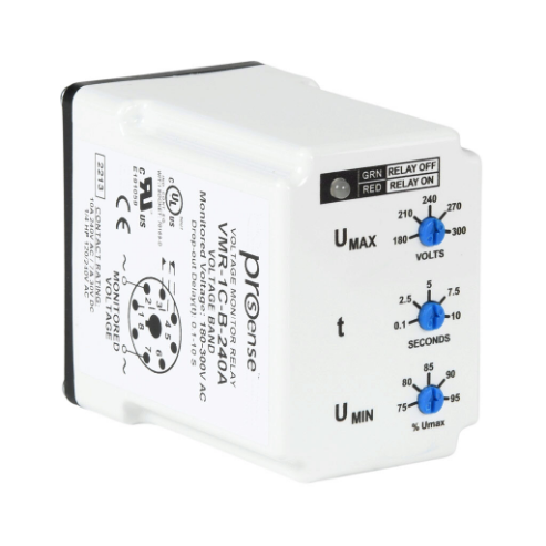 Voltage Monitor Relay, 1-Phase, Socket Mount, Finger-Safe, 180-300 VAC Input Voltage