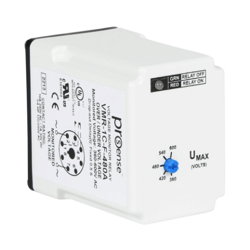 Voltage Monitor Relay, 1-Phase, Socket Mount, Finger-Safe, 360-600 VAC Input Voltage