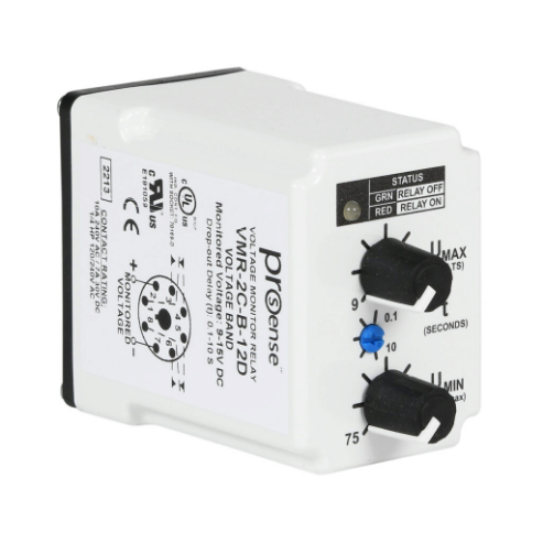 Voltage Monitor Relay, 1-Phase, Socket Mount, Finger-Safe, 9-15 VDC Input Voltage, DPDT
