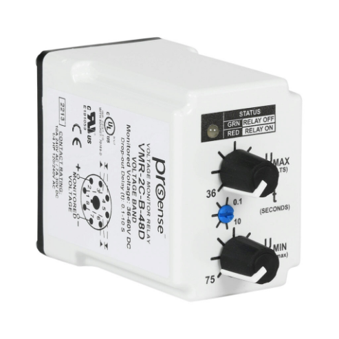 Voltage Monitor Relay, 1-Phase, Socket Mount, Finger-Safe, 36-60 VDC Input Voltage, DPDT