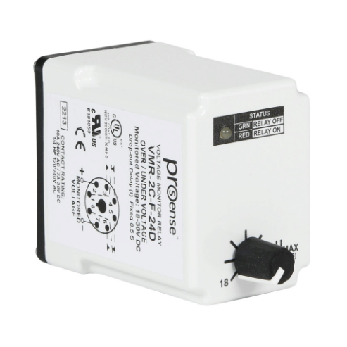 Voltage Monitor Relay, 1-Phase, Socket Mount, Finger-Safe, 18-30 VDC Input Voltage, DPDT