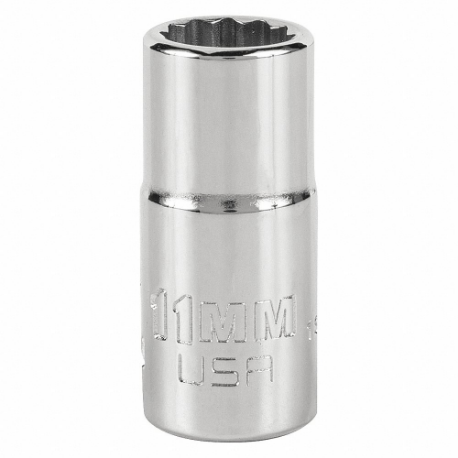 PROTO J5211MN Socket, 3/8 Inch Drive Size, 11 mm Socket Size, 12-Point Chrome | CT8GVQ 483H78