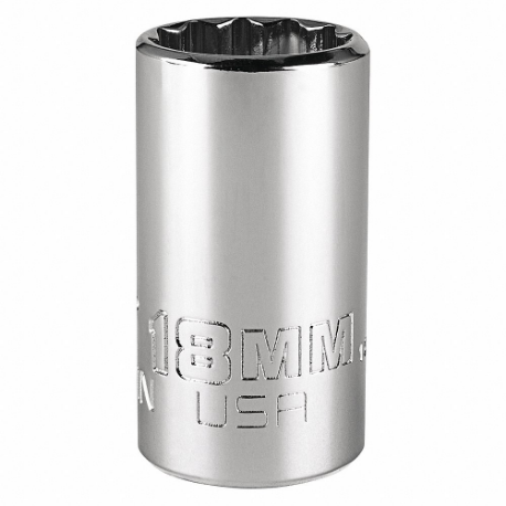 PROTO J5218MN Socket, 3/8 Inch Drive Size, 18 mm Socket Size, 12-Point Chrome, Metric, Alloy Steel | CT8GPZ 483H89