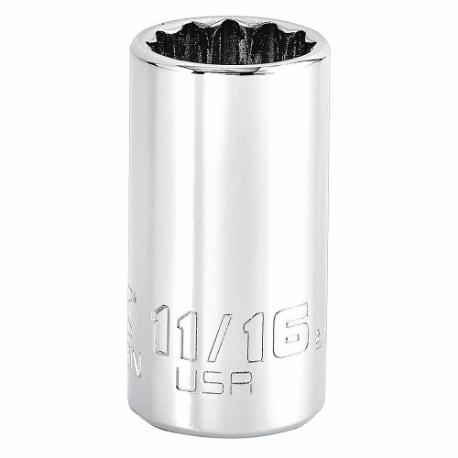 PROTO J5222N Socket, 3/8 Inch Drive Size, 11/16 Inch Socket Size, 12-Point Chrome | CT8GMZ 483H93