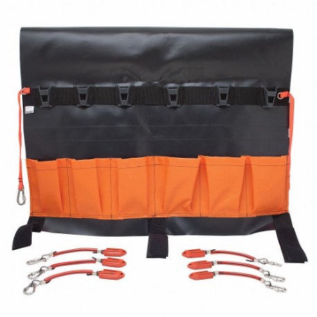 Tool Pouch, 6 Pockets-Gate Carabiner, Belt Slot, For 2 Inch Max Belt Width, Open Top