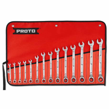 PROTO JSCVM-14SB Combination Wrench Set, Alloy Steel, Full Polish Chrome, 14 Tools, Standard, Reversing | CT8DZB 61UL73