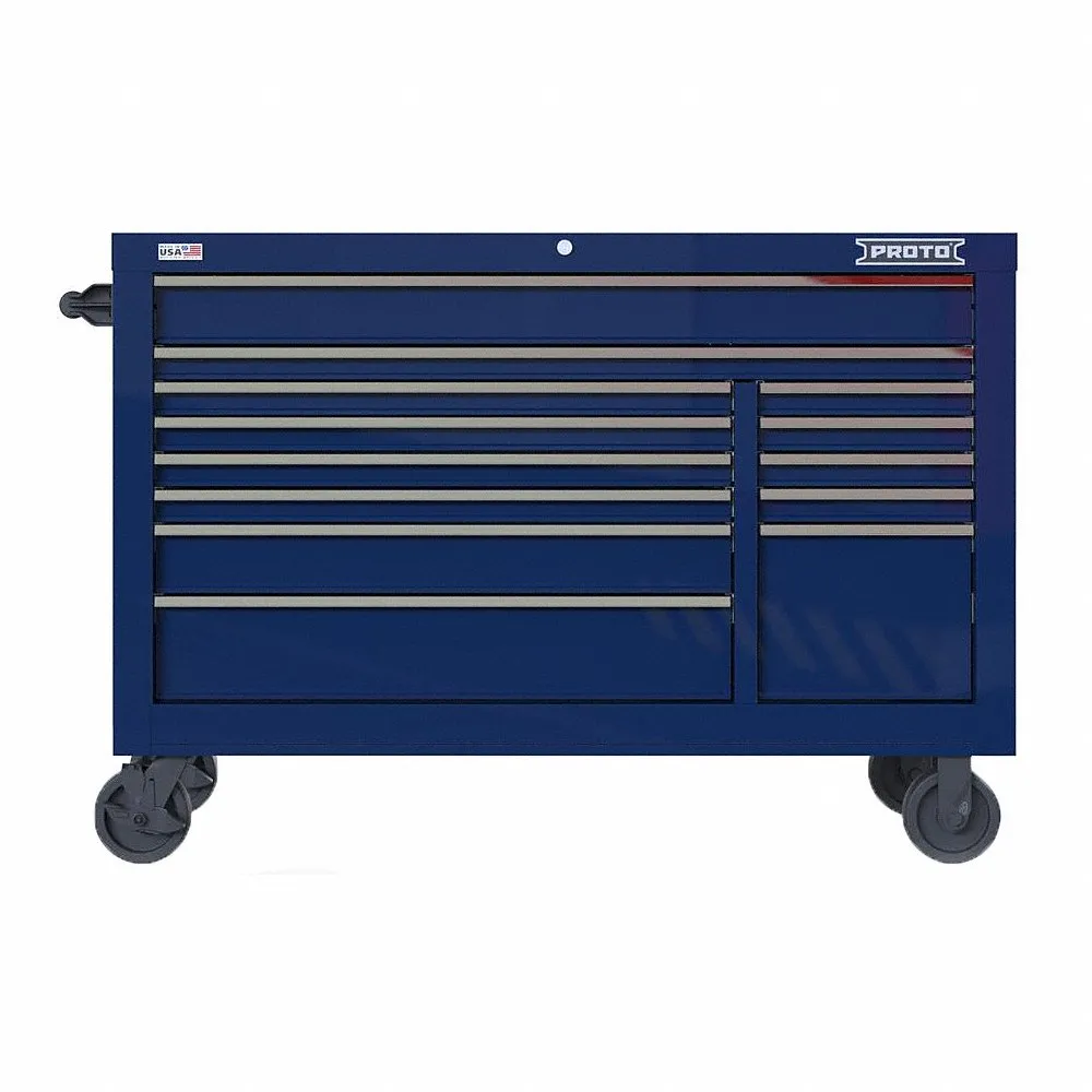 PROTO JSTV5539RD13BL Rolling Tool Cabinet, Gloss Blue, 55 Inch Width X 22 3/8 Inch Depth X 38 1/2 Inch Height | CT8GZU 60FG09