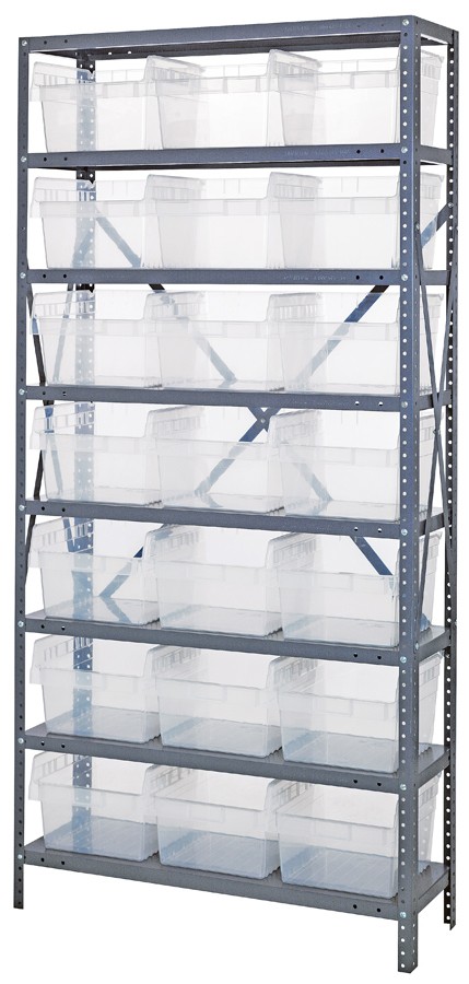 QUANTUM STORAGE SYSTEMS 1275-SB809CL Shelf Bin Unit, Clear-View, 12 x 36 x 75 Inch Size | CG9DEL