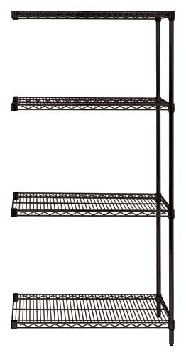 QUANTUM STORAGE SYSTEMS AD63-1236BK Wire Shelving, 4 Shelves Add-On, 12 x 36 x 63 Inch Size, Black Epoxy | CG9JXR